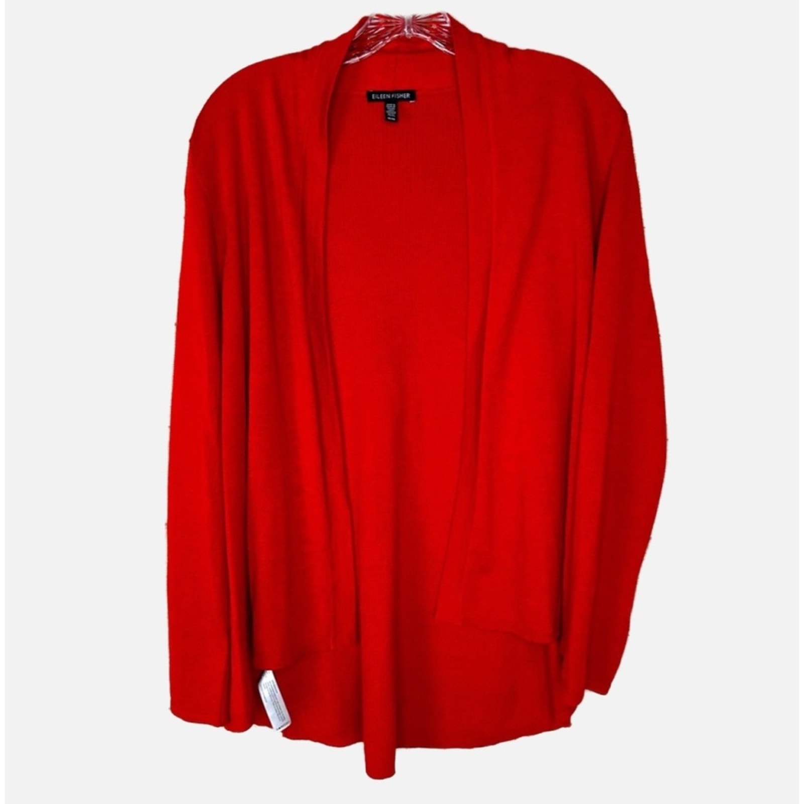 Eileen Fisher 100% Merino Wool Open Front Cardigan - Red